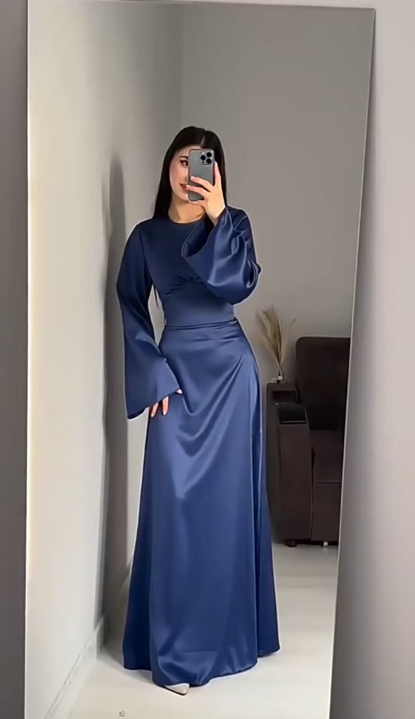 Leylah Satin Dress Navy Blue